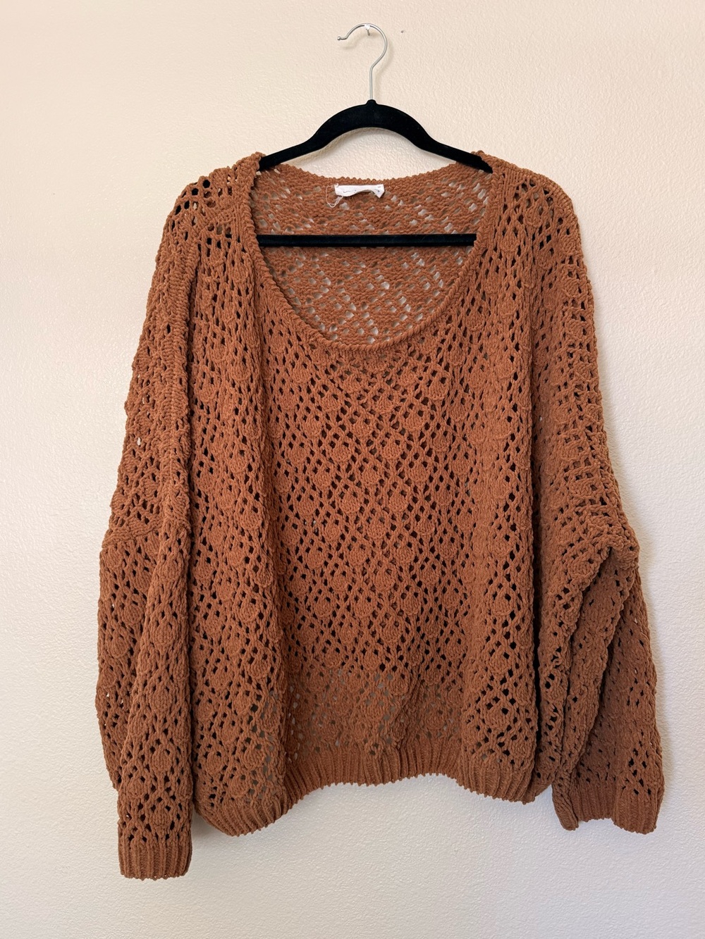 Carly Jean Los Angeles Open-Weave Scoop Neck Sweater in Rust